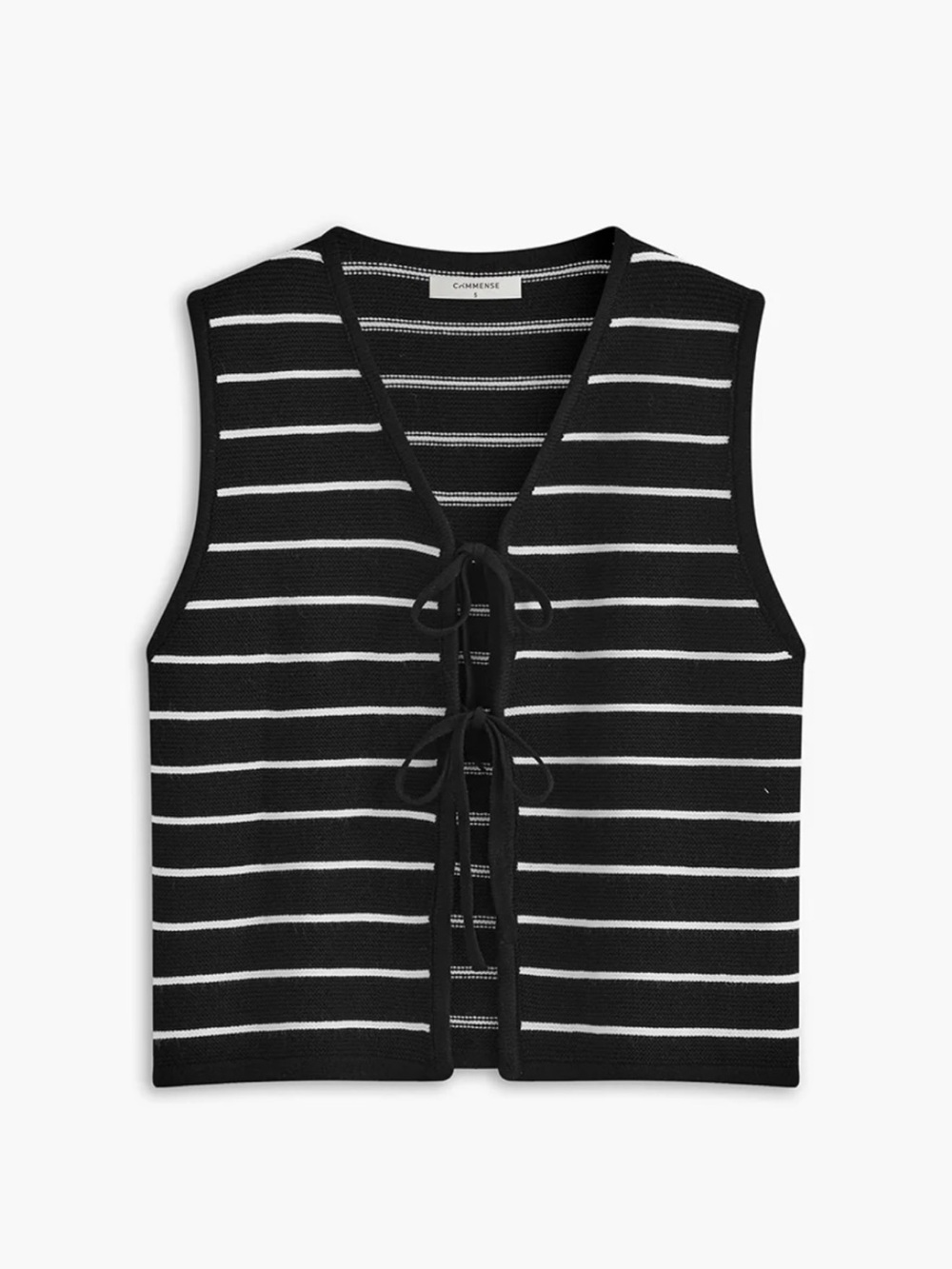 Commense Striped V-Neck Tie Front Knit Sweater Vest - XS